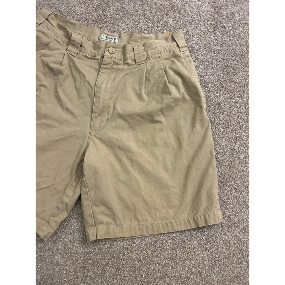 VTG Bogari Chino Shorts Mens 34 Khaki Tan Excellent Pleated Cotton Canvas Italy